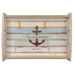 Vintage Nautical Anchor Weathered Wood Serving Tray