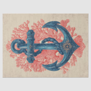 Vintage Nautical Anchor with Coral Decoupage Tissue Paper