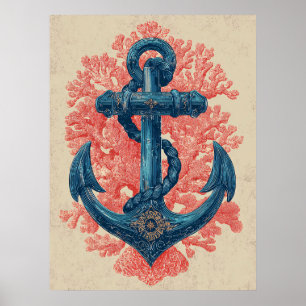 Vintage Nautical Anchor with Coral Poster