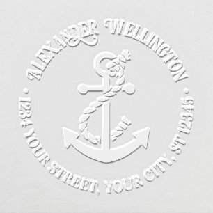 Vintage Nautical Anchor with Rope #2 Name Address Embosser