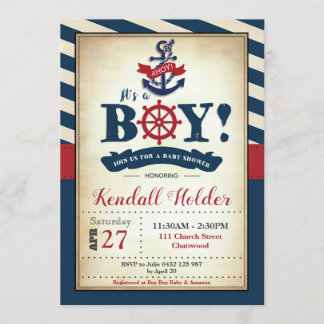 Vintage Nautical Baby Shower Invitation Boy
