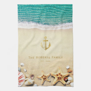 Vintage Nautical Beach Established Family Kitchen Towel