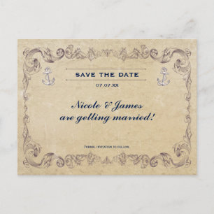 Vintage Nautical Beach Wedding Save The Date Card