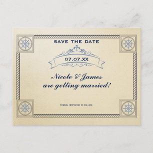 Vintage Nautical Beach Wedding Save The Date Card