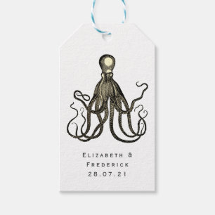 Vintage Nautical Blue and Gold Octopus Gift Tags