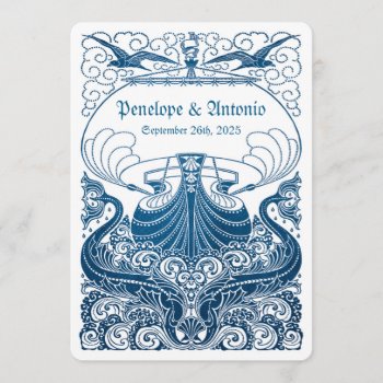 Vintage Nautical Blue Foil Wedding Invitations by Anything_Goes at Zazzle