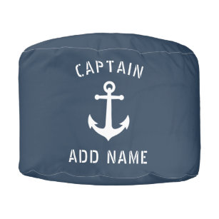 Vintage Nautical Boat Anchor with Captain Name Pouf