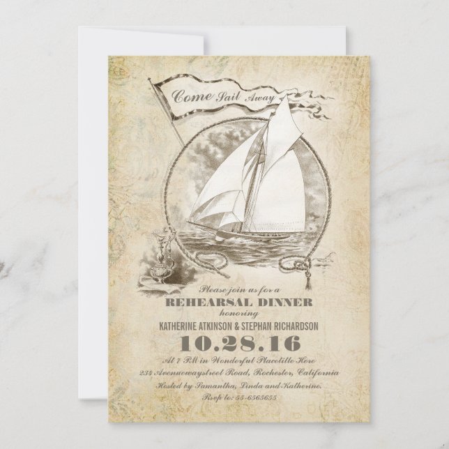 Vintage nautical boat rehearsal dinner invite (Front)