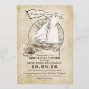 Vintage nautical boat rehearsal dinner invite