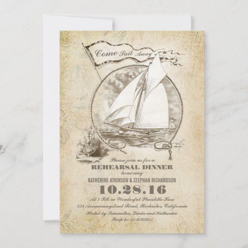 Vintage nautical boat rehearsal dinner invite