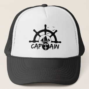 Vintage Nautical Captain Helm Anchor Graphic Trucker Hat