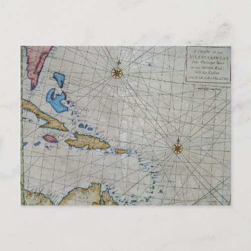 Vintage Nautical Chart Of The Caribbean Postcard