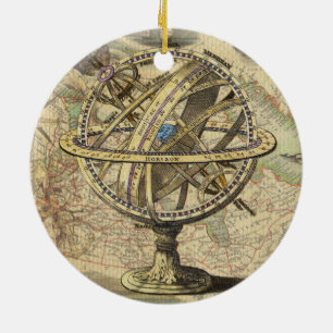 Vintage Nautical Compass and Map Ceramic Ornament