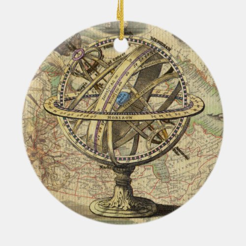 Vintage Nautical Compass and Map Ceramic Ornament
