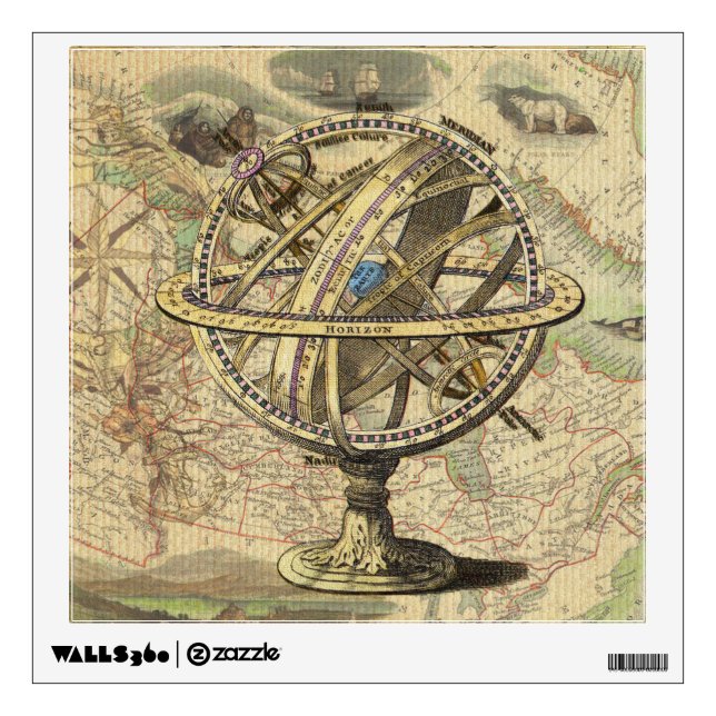 Vintage Nautical Compass and Map Wall Decal (Front)