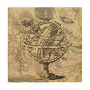 Vintage Nautical Compass and Map Wood Wall Decor