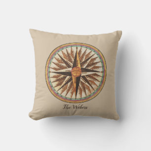 Vintage Nautical Compass Custom Throw Pillow