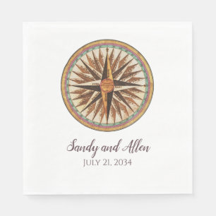 Vintage Nautical Compass Custom Wedding Napkins