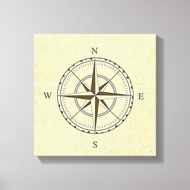 Vintage Nautical Compass Rose Ivory Canvas Print (Front)