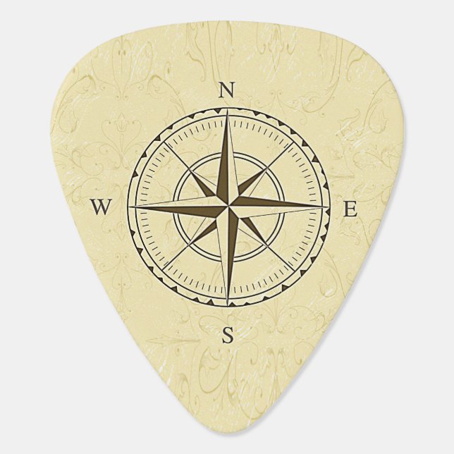 Vintage Nautical Compass Rose Ivory Guitar Pick (Back)