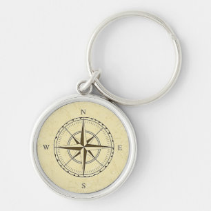Vintage Nautical Compass Rose Ivory Keychain