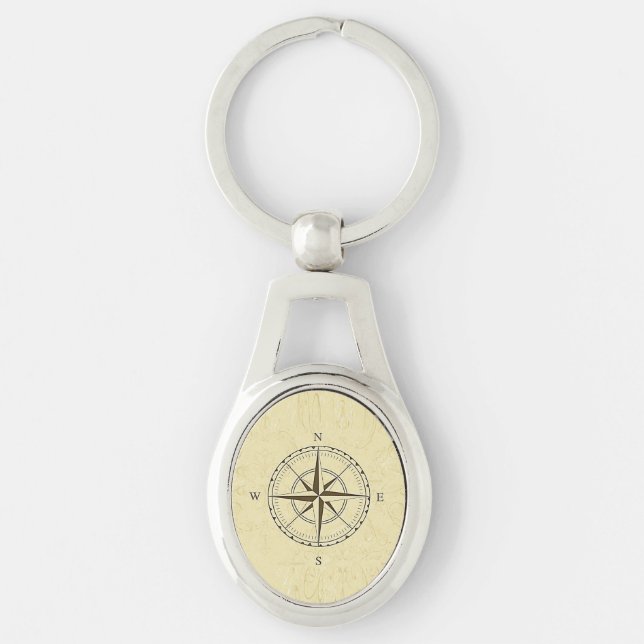 Vintage Nautical Compass Rose Ivory Keychain (Front)