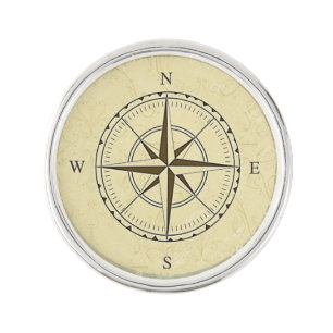 Vintage Nautical Compass Rose Ivory Lapel Pin