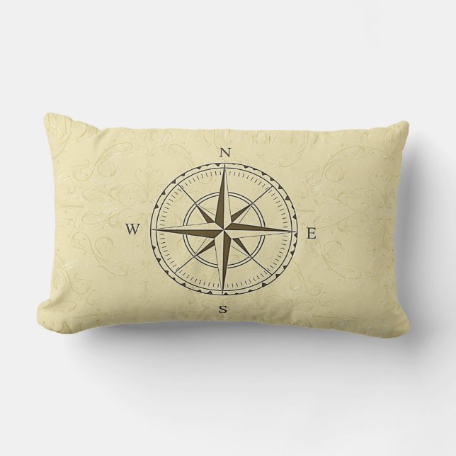 Vintage Nautical Compass Rose Ivory Lumbar Pillow (Front)