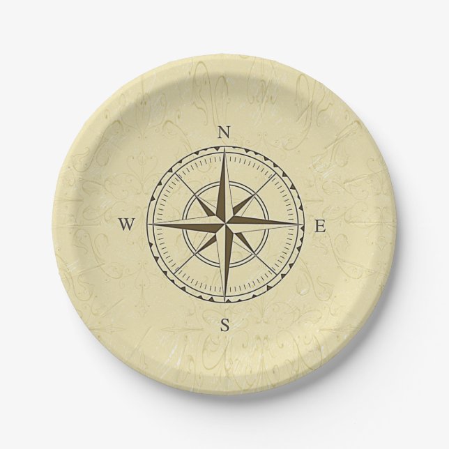 Vintage Nautical Compass Rose Ivory Paper Plates (Front)