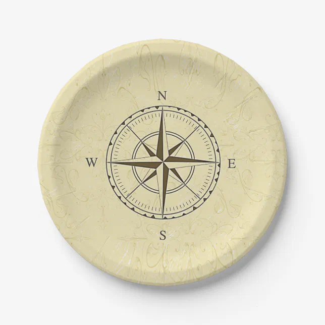 Compass Rows Plate Vintage Nautical Compass Rose Ivory Paper Plates | Zazzle
