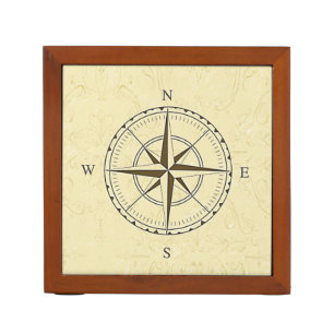 Vintage Nautical Compass Rose Ivory Pencil Holder