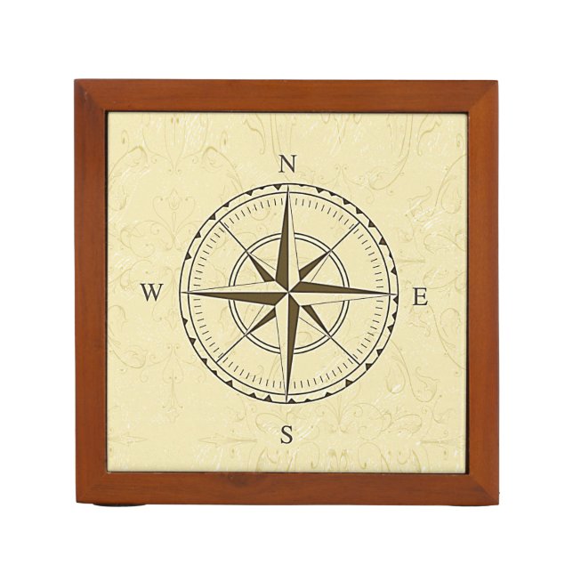 Vintage Nautical Compass Rose Ivory Pencil Holder (Front)