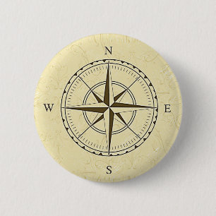 Vintage Nautical Compass Rose Ivory Pinback Button