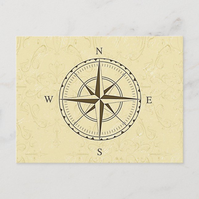 Vintage Nautical Compass Rose Ivory Postcard (Front)