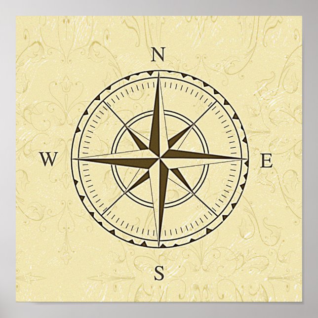 Vintage Nautical Compass Rose Ivory Poster (Front)