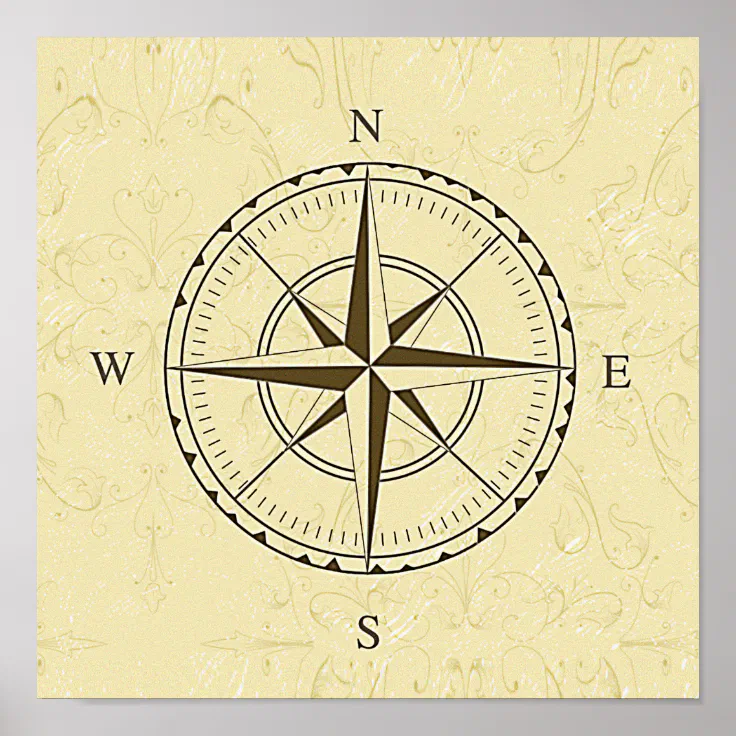 theme Detective Prestigious Vintage Nautical Compass Rose Ivory Poster | Zazzle