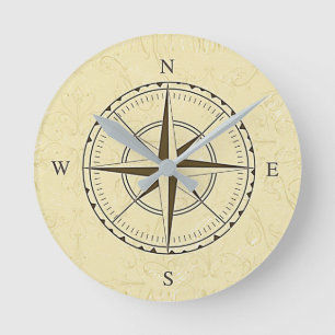 Vintage Nautical Compass Rose Ivory Round Clock