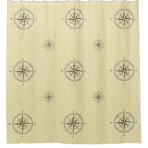 Vintage Nautical Compass Rose Ivory Shower Curtain