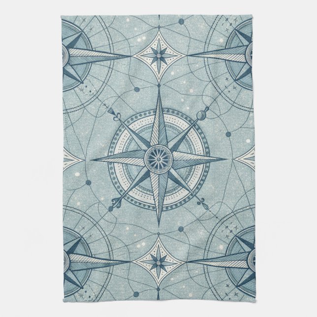 Vintage Nautical Compass Rose Pattern Kitchen Towel (Vertical)