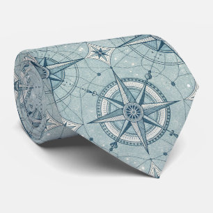 Vintage Nautical Compass Rose Pattern Neck Tie