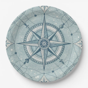 Vintage Nautical Compass Rose Pattern Paper Plates