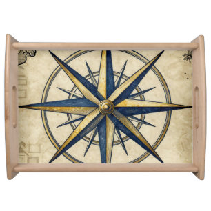 Vintage Nautical Compass Rose Serving Tray