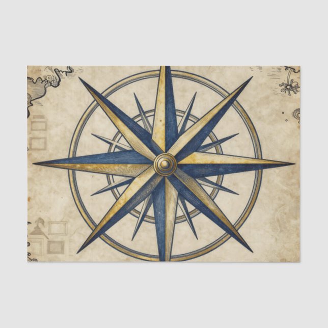 Vintage Nautical Compass Rose Tissue Paper (Front)