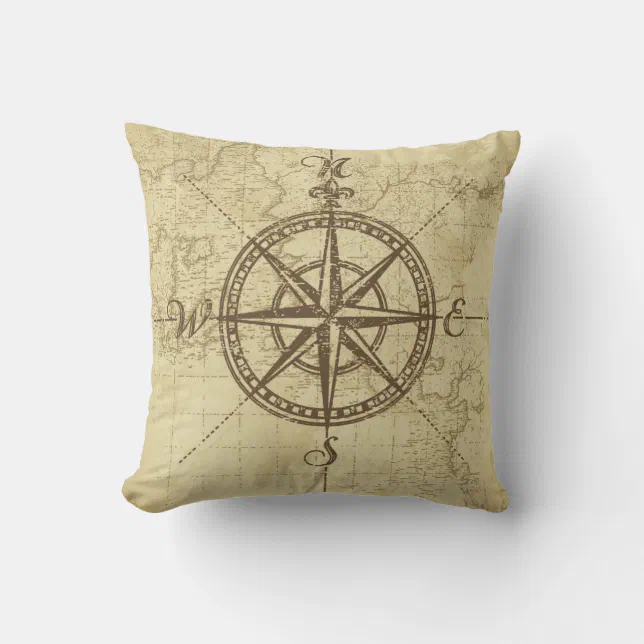 Vintage Nautical Compass Throw Pillow Zazzle 9788