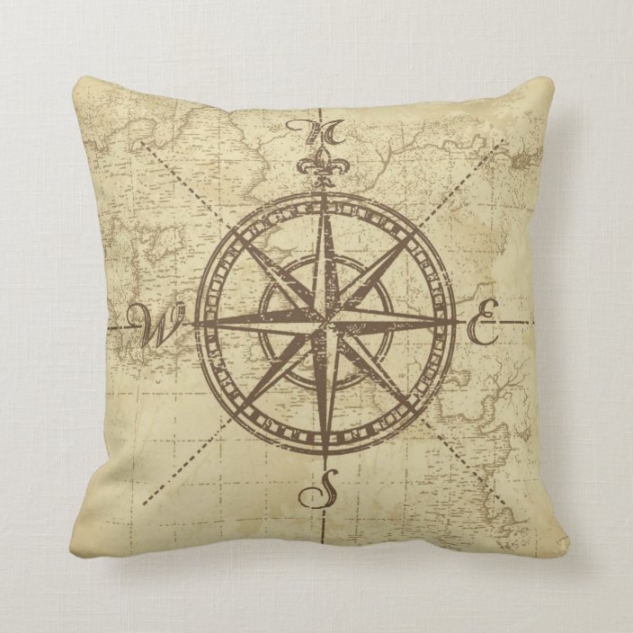 Vintage Nautical Compass Throw Pillow 2369