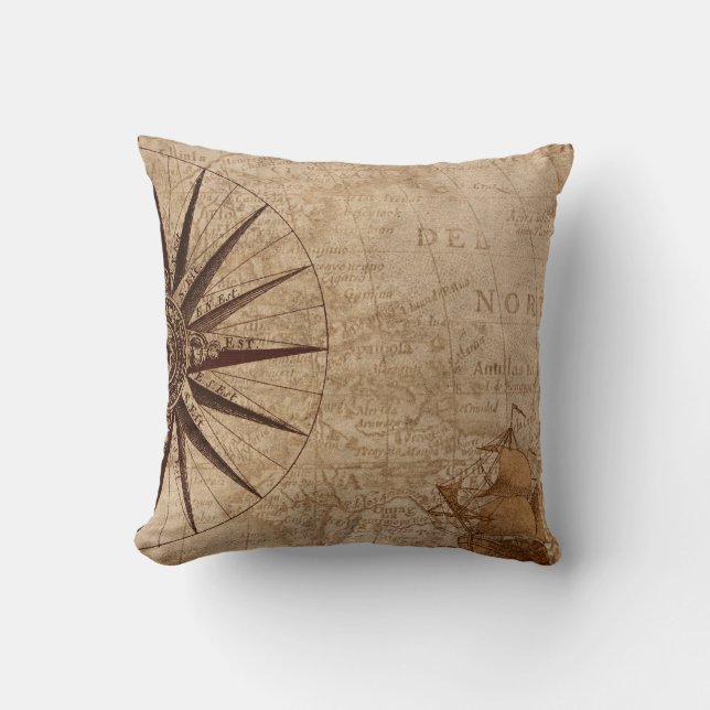 Vintage Nautical Compass - Throw Pillow (Front)