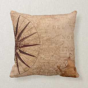 Vintage Nautical Compass - Throw Pillow