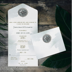 Vintage Nautical Compass Wedding All In One Invitation