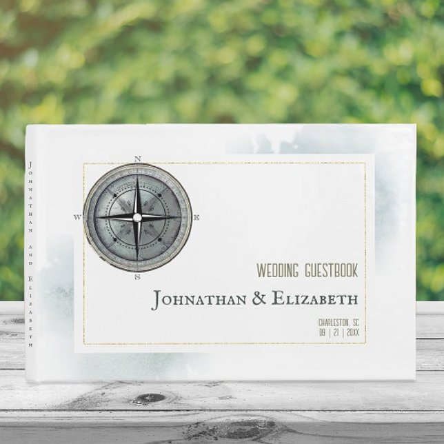 Vintage Nautical Compass Wedding Guest Book (Vintage Nautical Compass Wedding Guest Book)