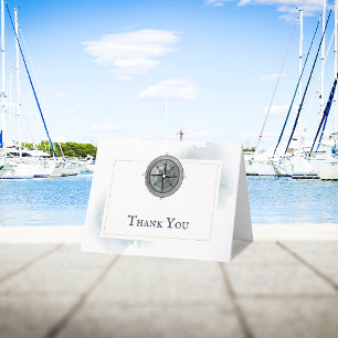 Vintage Nautical Compass Wedding Letterpress Thank You Card